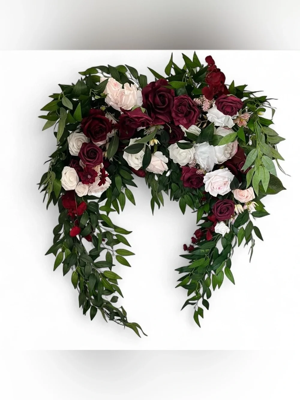 Silk Rose and Greenery Garland in Burgundy and Blush